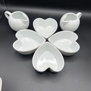 6 BIA Cordon Bleu‎ Creamer White Heart Ramekins Set Baking Dessert Tarts Dish
